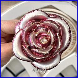 Vintage Living Quarters Hand Blown Glass Rose Ornaments Pink Clip On Poland