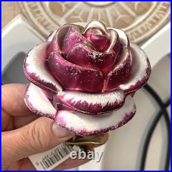 Vintage Living Quarters Hand Blown Glass Rose Ornaments Pink Clip On Poland