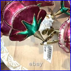 Vintage Living Quarters Hand Blown Glass Rose Ornaments Pink Clip On Poland