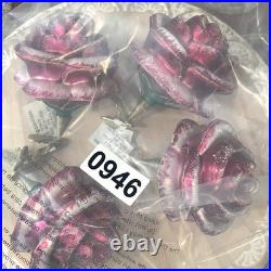 Vintage Living Quarters Hand Blown Glass Rose Ornaments Pink Clip On Poland