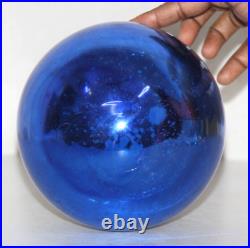 Vintage Look 6'' Round Blue Color Glass Kugel /Christmas Ornament Decorative
