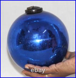Vintage Look 6'' Round Blue Color Glass Kugel /Christmas Ornament Decorative