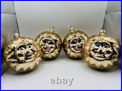 Vintage Lord & Taylor Blown Glass Double Sided Sun Christmas Ornament Lot Of 4