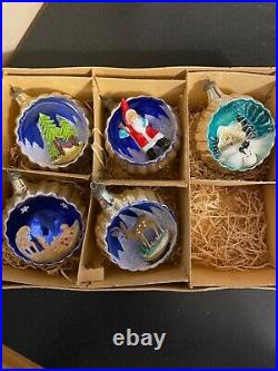 Vintage MERCURY GLASS 3D DIORAMA INDENT CHRISTMAS ORNAMENTS ITALY