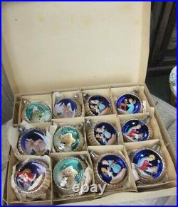 Vintage MERCURY GLASS Indent Diorama Ball CHRISTMAS ORNAMENT Set LOT 12 Pc