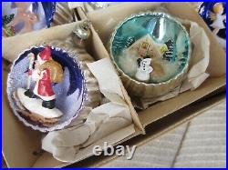 Vintage MERCURY GLASS Indent Diorama Ball CHRISTMAS ORNAMENT Set LOT 12 Pc