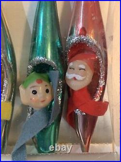 Vintage Mercury Glass Christmas Diorama Teardrop Mica Red Santa Ornament Japan