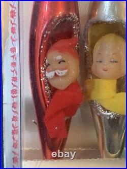 Vintage Mercury Glass Christmas Diorama Teardrop Mica Red Santa Ornament Japan