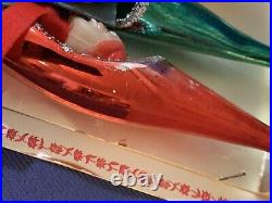 Vintage Mercury Glass Christmas Diorama Teardrop Mica Red Santa Ornament Japan