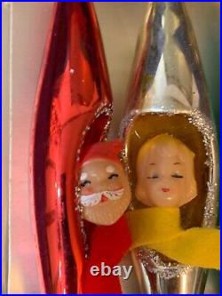 Vintage Mercury Glass Christmas Diorama Teardrop Mica Red Santa Ornament Japan