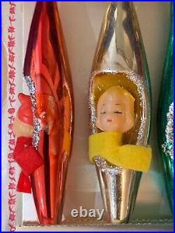 Vintage Mercury Glass Christmas Diorama Teardrop Mica Red Santa Ornament Japan