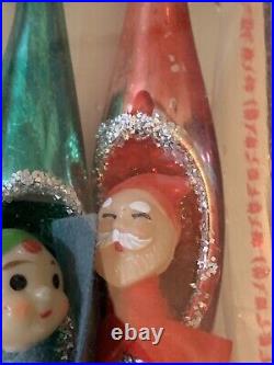 Vintage Mercury Glass Christmas Diorama Teardrop Mica Red Santa Ornament Japan