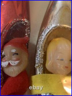 Vintage Mercury Glass Christmas Diorama Teardrop Mica Red Santa Ornament Japan