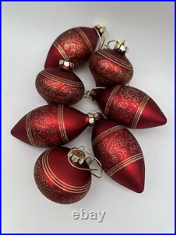 Vintage Mercury Glass Christmas Ornaments 7 Dark Red withGold Glitter