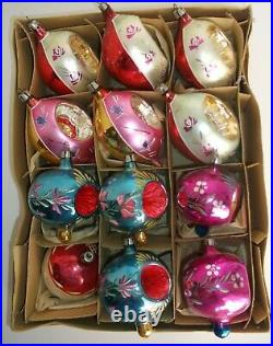 Vintage Mercury Glass Christmas Ornaments Double Deep Indent Poland Finials & T