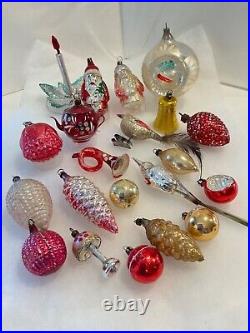 Vintage Mercury Glass Christmas Ornaments Lot of 21 Bell, Birds, Pinecone & More