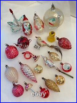 Vintage Mercury Glass Christmas Ornaments Lot of 21 Bell, Birds, Pinecone & More