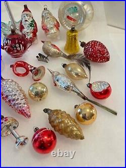 Vintage Mercury Glass Christmas Ornaments Lot of 21 Bell, Birds, Pinecone & More