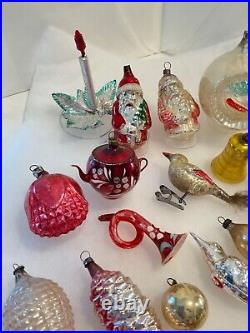 Vintage Mercury Glass Christmas Ornaments Lot of 21 Bell, Birds, Pinecone & More