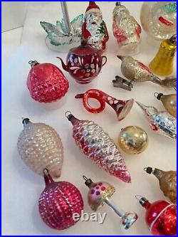 Vintage Mercury Glass Christmas Ornaments Lot of 21 Bell, Birds, Pinecone & More