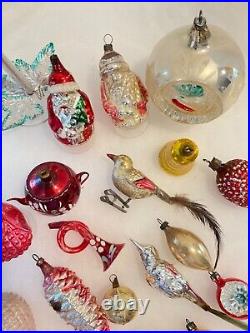 Vintage Mercury Glass Christmas Ornaments Lot of 21 Bell, Birds, Pinecone & More