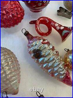 Vintage Mercury Glass Christmas Ornaments Lot of 21 Bell, Birds, Pinecone & More