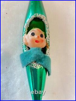 Vintage Mercury Glass Diorama Tear Drop Christmas Ornament Pixie Japan Made