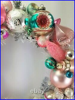 Vintage Mercury Glass Indentations Christmas Ornaments Wreath 17 Shiny Pinks