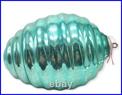 Vintage Mercury Glass Kugel Christmas Ornament Huge Blue ribbed 23in circumferen