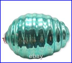 Vintage Mercury Glass Kugel Christmas Ornament Huge Blue ribbed 23in circumferen