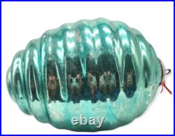 Vintage Mercury Glass Kugel Christmas Ornament Huge Blue ribbed 23in circumferen