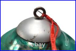 Vintage Mercury Glass Kugel Christmas Ornament Huge Blue ribbed 23in circumferen