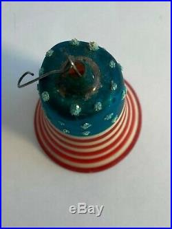Vintage Mercury Glass PATRIOTIC Christmas Bell withClanger Ornament Germany 2.75