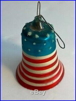 Vintage Mercury Glass PATRIOTIC Christmas Bell withClanger Ornament Germany 2.75