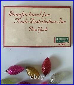 Vintage Mercury Glass PINE CONE Christmas Tree Ornaments with Box JapanSet of 12
