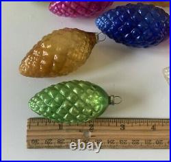 Vintage Mercury Glass PINE CONE Christmas Tree Ornaments with Box JapanSet of 12