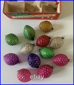 Vintage Mercury Glass PINE CONE Feather Tree Christmas Ornaments with Box Japan