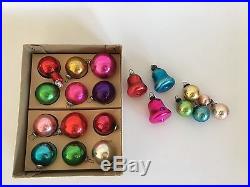 Vintage Mini Glass Christmas Ornaments Feather Light With Hangers Bells Japan