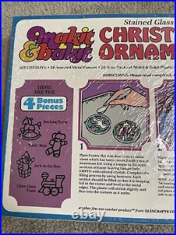 Vintage NOS Makit & Bakit 28 Piece Stained Glass Christmas Ornament Kit 2528