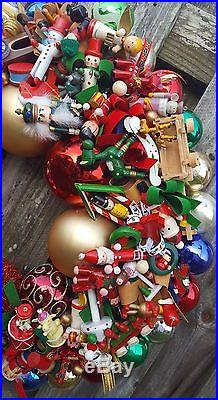 Vintage Nostalgic Wood Glass Ornament 24 Christmas Holiday Wreath Hand Crafted