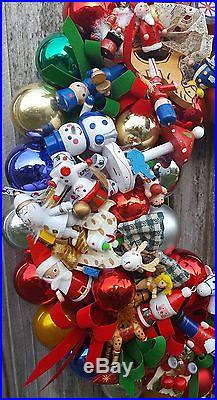 Vintage Nostalgic Wood Glass Ornament 24 Christmas Holiday Wreath Hand Crafted