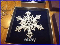 Vintage OPELLE Corning Glass White SNOWFLAKE Filigree Christmas Ornament SET