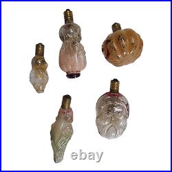 Vintage Old 5 Different Figure Color Glass Light Bulb Christmas Ornament, JAPAN