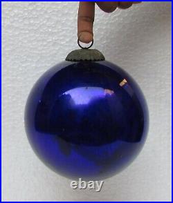 Vintage Old Heavy Glass Cobalt Blue Kugel Christmas Ornament Collectible