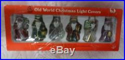 Vintage Old World Christmas Light Covers 6 Glass Set Santa Ornaments Made USA