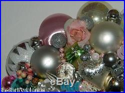 Vintage PINK Christmas ornament wreath 16 Inch Germany Glass 16515 Shiny Brite