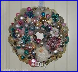 Vintage PINK Christmas ornament wreath 16 Inch Germany Glass 17688 Shiny Brite
