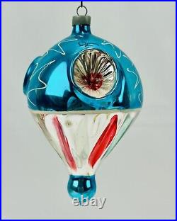 Vintage Patriotic Triple Indent Drop Fluted Balloon Glass Christmas Ornament