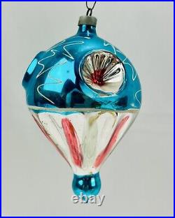 Vintage Patriotic Triple Indent Drop Fluted Balloon Glass Christmas Ornament