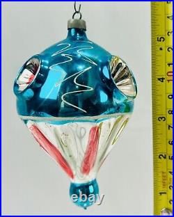 Vintage Patriotic Triple Indent Drop Fluted Balloon Glass Christmas Ornament